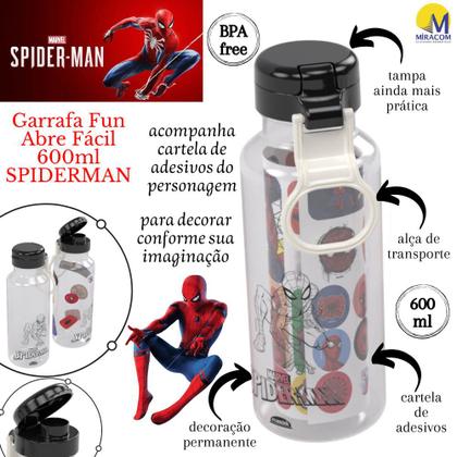 Imagem de Garrafa infantil Fun Homem Aranha com adesivos 600ml Plasutil ref. 16691