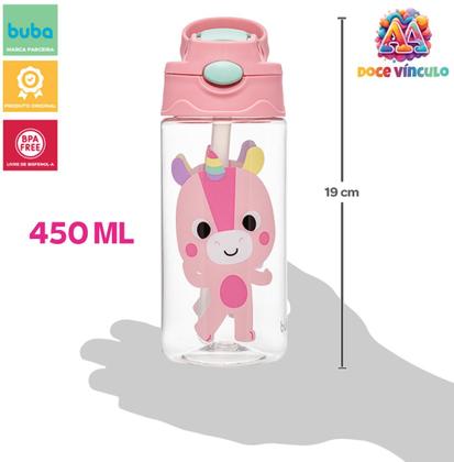 Imagem de Garrafa Infantil Tritan Buba Animais 450ml Unicórnio Canudo Silicone Retrátil