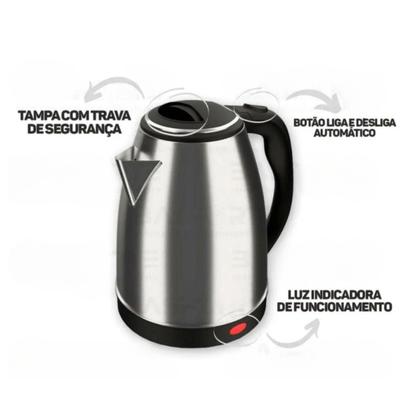 Imagem de Garrafa Jarra Elétrica 2 Litros Aço Inox 127V Água Quente Rápida e Prática para Família Café, Chá, Sopa, Macarrão Instantâneo