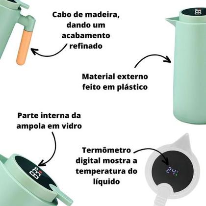 Imagem de Garrafa Jarra Térmica Inox Termômetro Digital 1l Display Led
