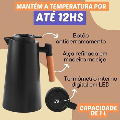 Imagem de Garrafa Jarra Térmica Inox Termômetro Digital 1l Display Led
