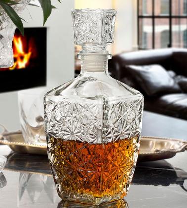 Imagem de Garrafa Licoreira Quadrada + 6 Mini Taças de Dose Vidro Licoreira Decoração Frasco Cristal Lapidada Whisky Licor