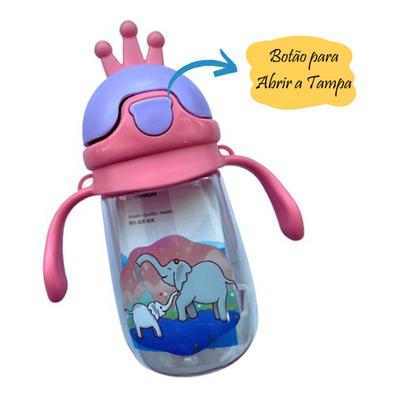 Imagem de Garrafa para Água Viagens Passeios Escola Infantil 350 ml com Tampa Protetora e Canudo Coroa 