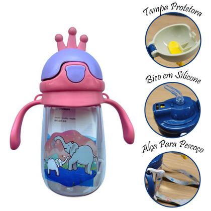 Imagem de Garrafa para Água Viagens Passeios Escola Infantil 350 ml com Tampa Protetora e Canudo Coroa 