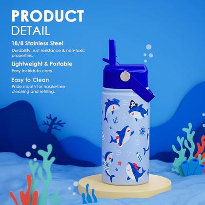 Imagem de Garrafa SANDJEST Kids Isolada de Aço Inoxidável 355ml de Palha