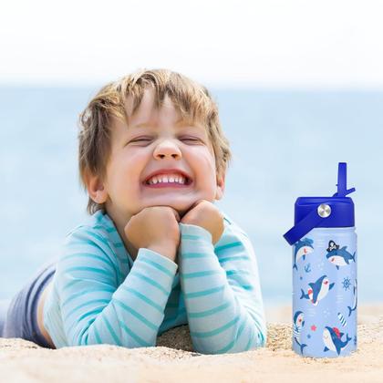 Imagem de Garrafa SANDJEST Kids Isolada de Aço Inoxidável 355ml de Palha