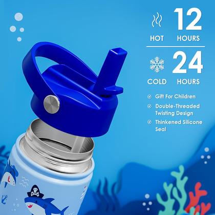 Imagem de Garrafa SANDJEST Kids Isolada de Aço Inoxidável 355ml de Palha