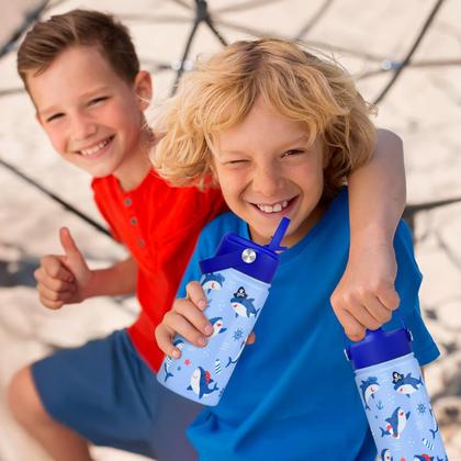 Imagem de Garrafa SANDJEST Kids Isolada de Aço Inoxidável 355ml de Palha