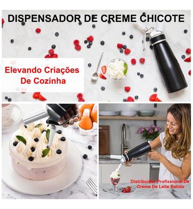 Imagem de Garrafa Sifão Chantilly e Espumas Profissional 500ml 3 Bicos Gourmet Drinks Doces Bolos Confeitaria Cozinha Padeiro