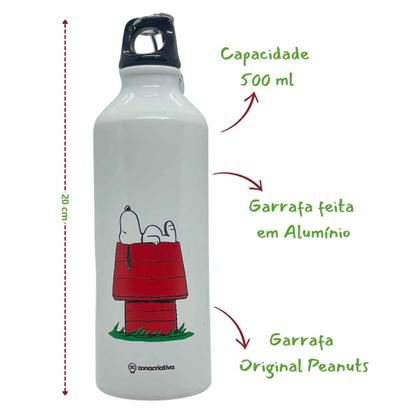 Imagem de Garrafa Snoopy Squeeze Em Alumínio Com Mosquetão 500mL Original Peanuts - Zona Criativa
