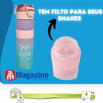 Imagem de Garrafa Squeeze 800ml Com Pegador E Filtro Shake Academdia CB3104