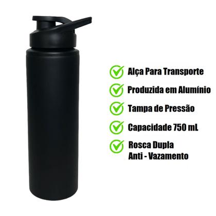 Imagem de Garrafa Squeeze Alumínio Água Fitness Academia C/Alça 750mL