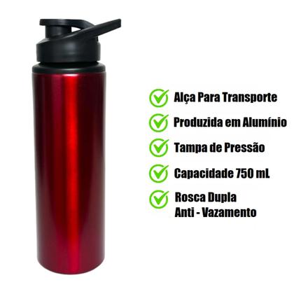 Imagem de Garrafa Squeeze Alumínio Água Fitness Academia C/Alça 750mL