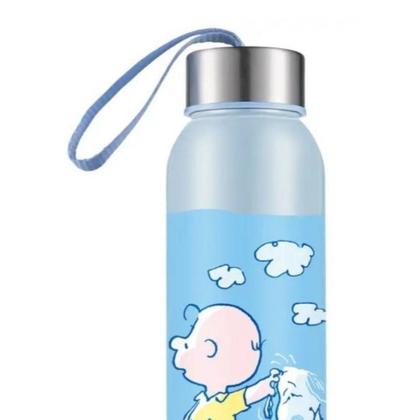Imagem de Garrafa Squeeze Com Alça Tampa Inox Snoopy Azul 500ml R.2684