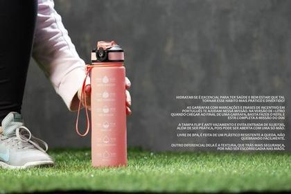 Imagem de Garrafa Squeeze Com Marcador De Água Academia Alça 1l - Lyor - Cinza