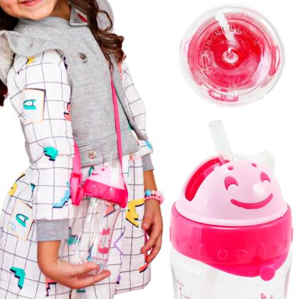 Imagem de Garrafa Squeeze Infantil Água 460ml Garrafinha Canudo Alça