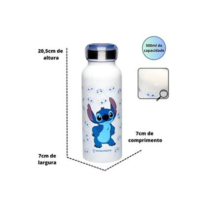 Imagem de Garrafa Stitch Disney Térmica Bubble Rosca Inox 500ML Água Escritório Academia Caminhada Zona Criativa
