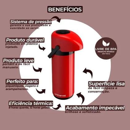 Imagem de Garrafa Térmica 1 Litro 1l Verona Unitermi Vidro Café Água COR VERMELHA