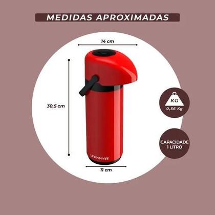 Imagem de Garrafa Térmica 1 Litro 1l Verona Unitermi Vidro Café Água COR VERMELHA