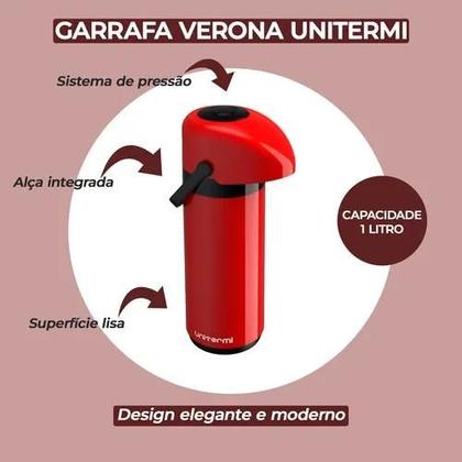 Imagem de Garrafa Térmica 1 Litro 1l Verona Unitermi Vidro Café Água COR VERMELHA