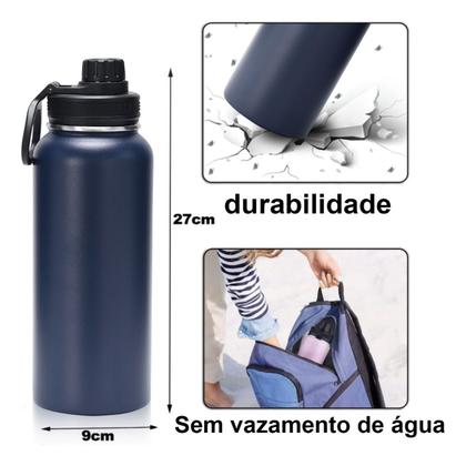 Imagem de Garrafa Térmica 1L Parede Dupla Café Suco Água Camping Academia Passeio Caminhada Aço Inox