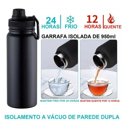 Imagem de Garrafa Térmica 1L Parede Dupla Café Suco Água Camping Academia Passeio Caminhada Aço Inox