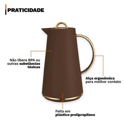 Imagem de Garrafa Térmica 1L Samira Café Chá Click Abre Fecha - Marrom