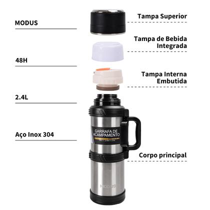 Imagem de Garrafa Térmica 2,5 Litros Quente Frio Com Aço Inoxidável Isolamento Térmico Café Suco Água Camping Academia Passeio Caminhada