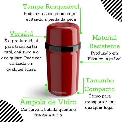 Imagem de Garrafa Térmica 250 ML Fano Unitermi Pequena Portátil Multiuso Água Café Chá Suco Leite