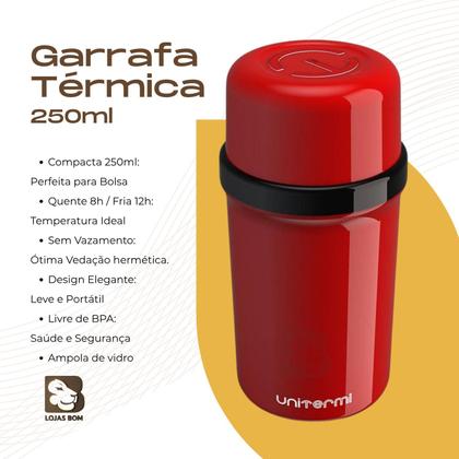 Imagem de Garrafa Térmica 250ml Fano Café Leite Chá Suco Água Ampola de Vidro Leve Portátil Pequena Mesa Escolar Livre BPA Free
