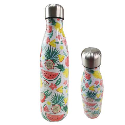 Imagem de Garrafa Termica 500ml Estampada Flores Frutas Inox Florido Floral Trabalho Corrida Caminhada Dia a Dia Conserva Agua Gelada Quente Cha Suco Squeeze Re