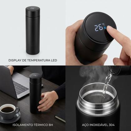 Imagem de Garrafa Térmica 500ml Preta com Display de Temperatura Digital LED Inox