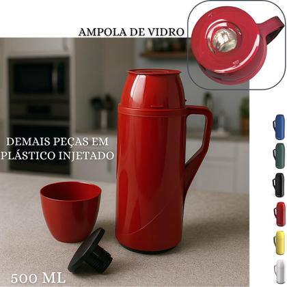 Imagem de Garrafa Térmica 500ML Roma Unitermi Garrafinha Pequena Ampola vidro Café Chá Suco Tereré Chimarrão