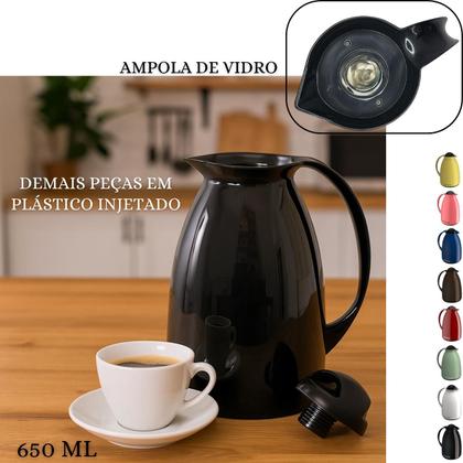 Imagem de Garrafa Térmica 650ml Florença Pequena Com Alça Tampa de Rosca Ampola de Vidro Unitermi