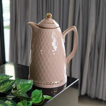 Imagem de Garrafa Térmica 900ml De Porcelana Renda Rosa 28cm Wolff