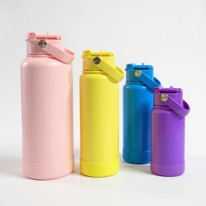 Imagem de Garrafa Térmica Aço Inox Com Canudo+ Base da Mesma Cor 1200ml/1000ml/800ml/600ml/350ml