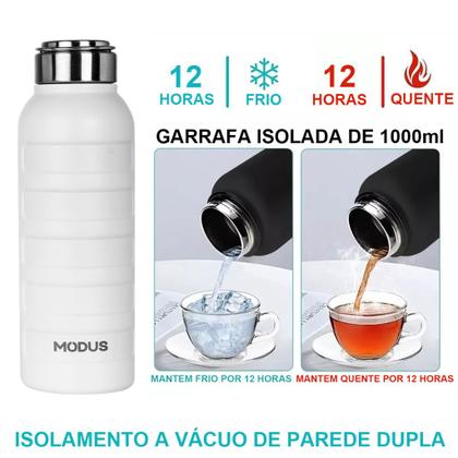 Imagem de Garrafa Térmica Aço Inox Portátil 1 Litro Café Suco Água Academia Passeio Caminhada Camping