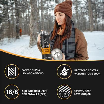 Imagem de Garrafa Térmica Água Café Suco Aço Inox 1L ou 1,5L Com Bolsa de Transporte Academia Passeio Caminhada Camping Bebida Quente Gelada