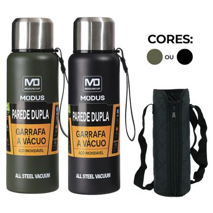 Imagem de Garrafa Térmica Água Café Suco Aço Inox 1L ou 1,5L Com Bolsa de Transporte Academia Passeio Caminhada Camping Bebida Quente Gelada