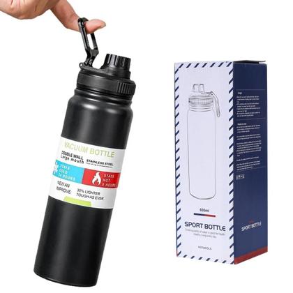 Imagem de Garrafa Térmica Água Squeeze Inox Academia Quente Frio 600Ml