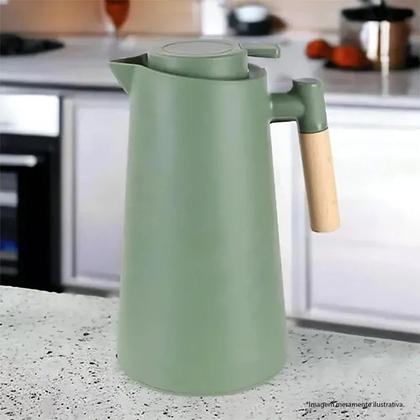 Imagem de Garrafa Térmica Akita Verde 1L Elegante Cabo Madeira Lehaví