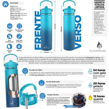 Imagem de Garrafa Térmica Arell Straw Flask 650ml com Kit Protetor RJC
