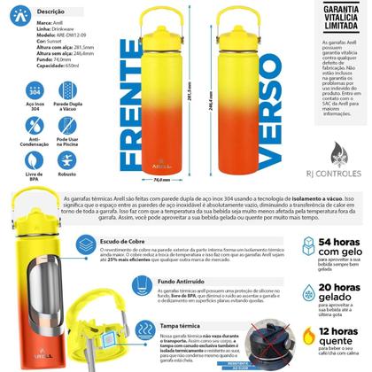 Imagem de Garrafa Térmica Arell Straw Flask 650ml com Kit Protetor RJC