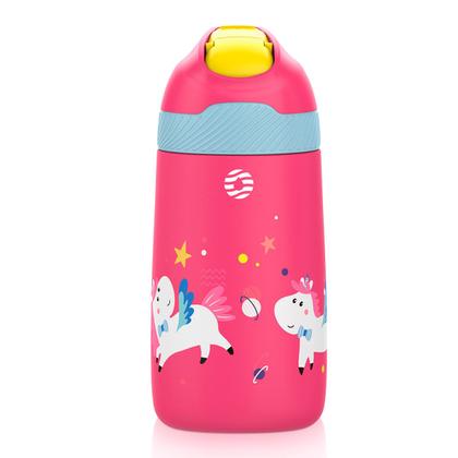 Imagem de Garrafa Térmica Bebê Criança Infantil 350ml com Canudo e Alça Parede Dupla Aço Inox para Água Suco Leite Rosa ou Branco Escola Passeio 