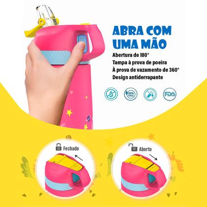 Imagem de Garrafa Térmica Bebê Criança Infantil 350ml com Canudo e Alça Parede Dupla Aço Inox para Água Suco Leite Rosa ou Branco Escola Passeio 