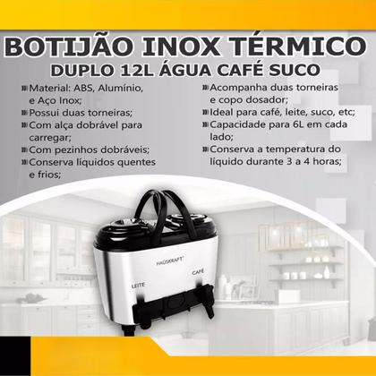 Imagem de Garrafa Térmica Botijão Duplo Café Leite Chá 12L Cozinha