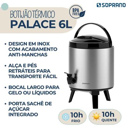 Imagem de Garrafa Térmica Botijão Palace Inox 6L com Torneira Soprano