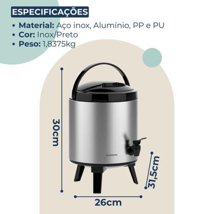 Imagem de Garrafa Térmica Botijão Palace Inox 6L com Torneira Soprano
