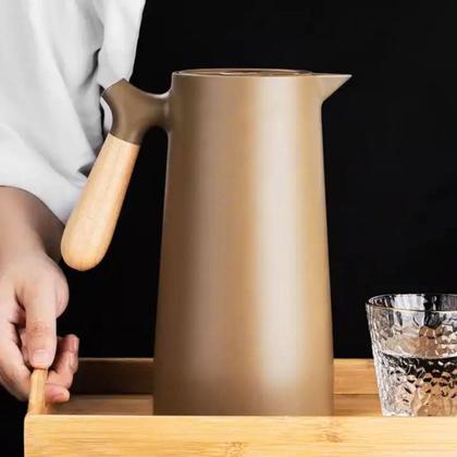 Imagem de Garrafa Térmica Cabo Madeira Para Café Leite Chá 1litro