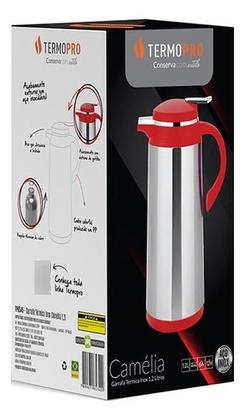 Imagem de Garrafa Térmica Café Chá Suco Aço Inox Bule Térmico Vermelha 1 Litro Camelia Termopro